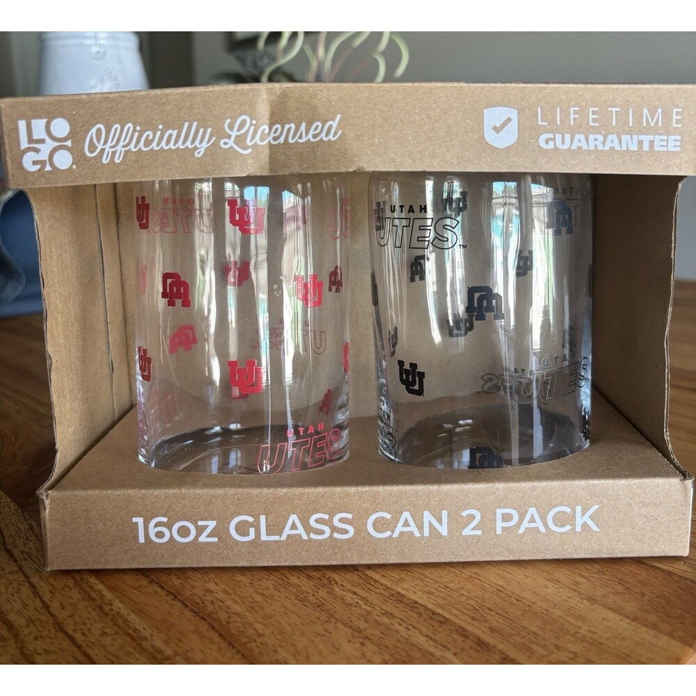 Logo Brands UTAH UTES 16oz Clear Glass Can Beer Glasses 2-Pack